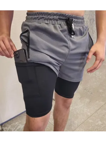 İç Cepli Sporcu Alt Taytlı Şort - Gri
