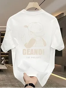Geniş Kesim Pamuklu Tişört - "gandhı The Project" Baskılı, Beyaz, Rahat Kesim, Kısa Kollu, Günlük Kıyafet, Her Gün Giyilebilecek Tişört- Beyaz