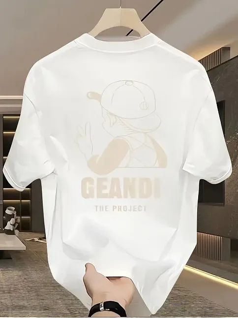 Geniş Kesim Pamuklu Tişört - "gandhı The Project" Baskılı, Beyaz, Rahat Kesim, Kısa Kollu, Günlük Kıyafet, Her Gün Giyilebilecek Tişört- Beyaz