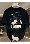 Geniş Kesim Pamuklu Tişört - "gandhı The Project" Baskılı, Siyah, Rahat Kesim, Kısa Kollu, Günlük Kıyafet, Her Gün Giyilebilecek Tişört- Siyah