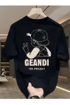 Geniş Kesim Pamuklu Tişört - "gandhı The Project" Baskılı, Siyah, Rahat Kesim, Kısa Kollu, Günlük Kıyafet, Her Gün Giyilebilecek Tişört- Siyah