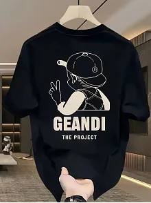 Geniş Kesim Pamuklu Tişört - "gandhı The Project" Baskılı, Siyah, Rahat Kesim, Kısa Kollu, Günlük Kıyafet, Her Gün Giyilebilecek Tişört- Siyah