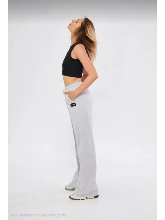 İki iplik Bol Paça Eşofman Pantalon - Gri İki iplik Bol Paça Eşofman Pantalon - Gri