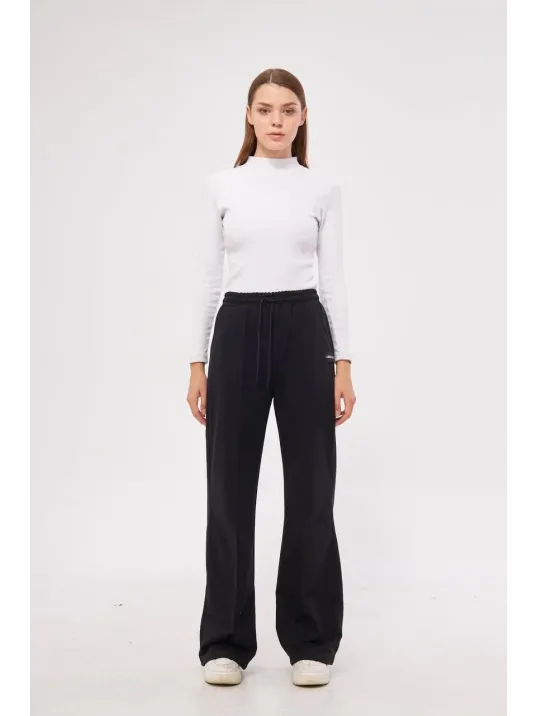 İki iplik Bol Paça Eşofman Pantalon - Siyah