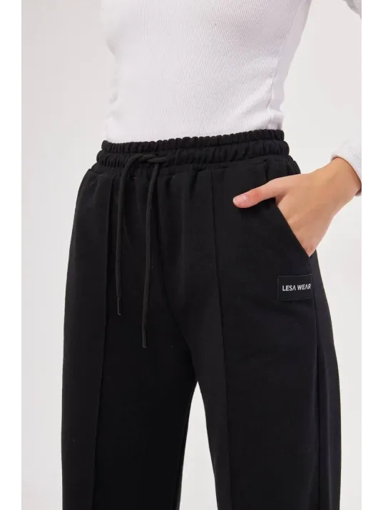 İki iplik Bol Paça Eşofman Pantalon - Siyah