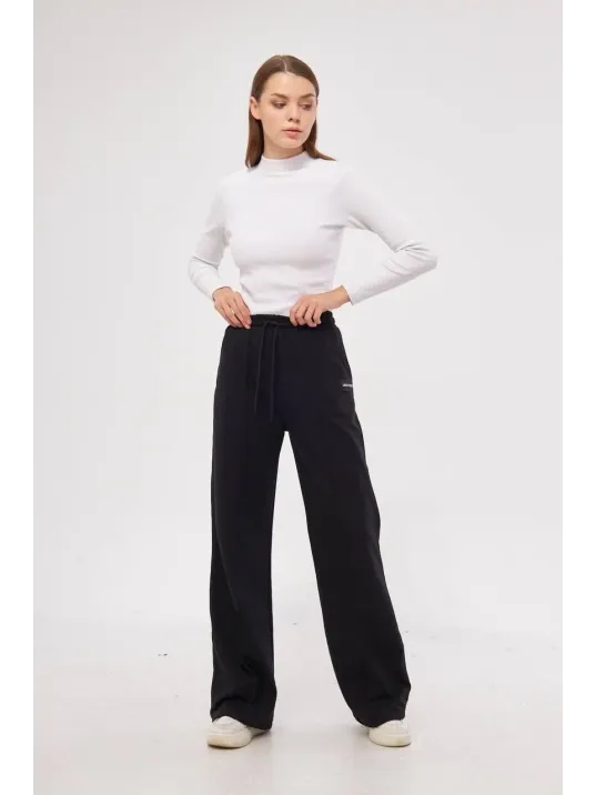 İki iplik Bol Paça Eşofman Pantalon - Siyah