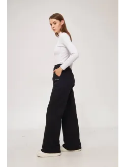 İki İplik Bol Paça Eşofman Pantalon - Siyah