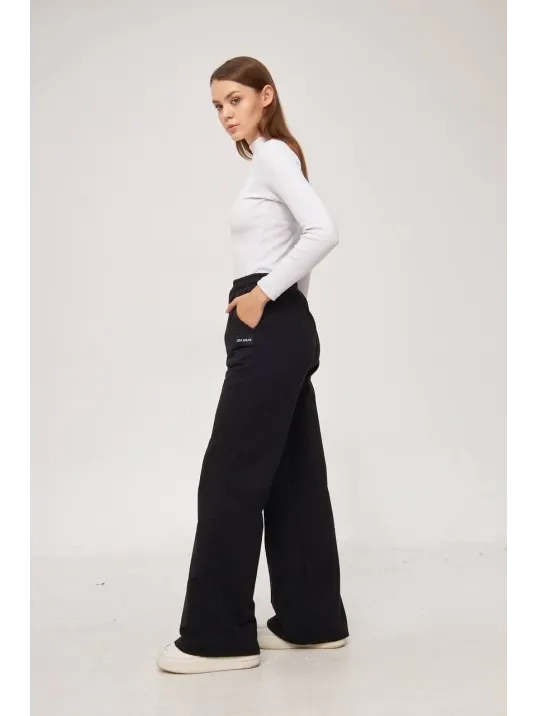 İki iplik Bol Paça Eşofman Pantalon - Siyah