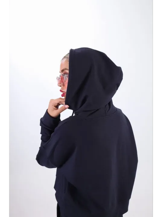iki iplik Kapüşonlu Fermuarlı Crop Oversize Hırka Takım- Lacivert iki iplik Kapüşonlu Fermuarlı Crop Oversize Hırka Takım- Lacivert