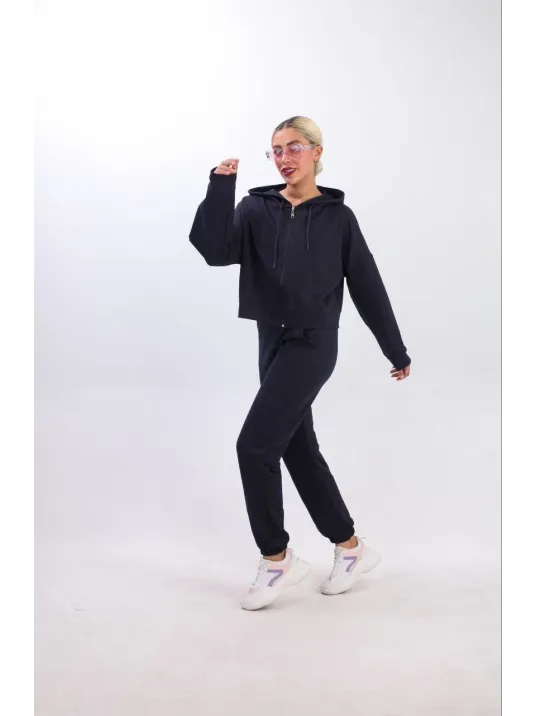 iki iplik Kapüşonlu Fermuarlı Crop Oversize Hırka Takım- Lacivert iki iplik Kapüşonlu Fermuarlı Crop Oversize Hırka Takım- Lacivert