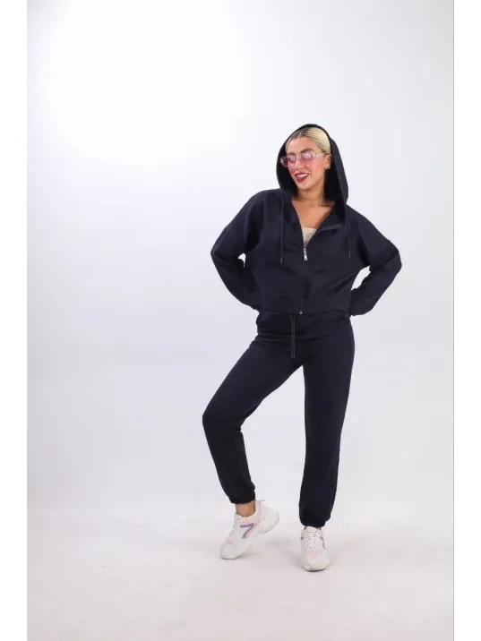 iki iplik Kapüşonlu Fermuarlı Crop Oversize Hırka Takım- Lacivert iki iplik Kapüşonlu Fermuarlı Crop Oversize Hırka Takım- Lacivert