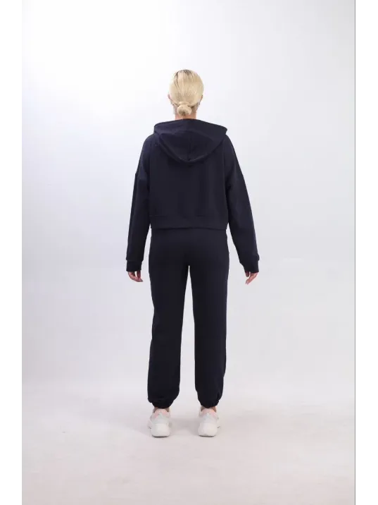 iki iplik Kapüşonlu Fermuarlı Crop Oversize Hırka Takım- Lacivert iki iplik Kapüşonlu Fermuarlı Crop Oversize Hırka Takım- Lacivert
