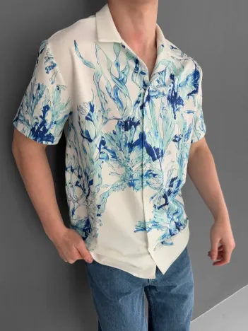 İki İplik Kumaş Baskılı Gömlek - Beyaz İki İplik Kumaş Baskılı Gömlek - Beyaz