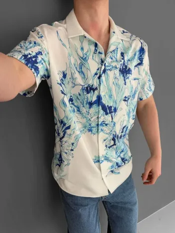 İki İplik Kumaş Baskılı Gömlek - Beyaz İki İplik Kumaş Baskılı Gömlek - Beyaz