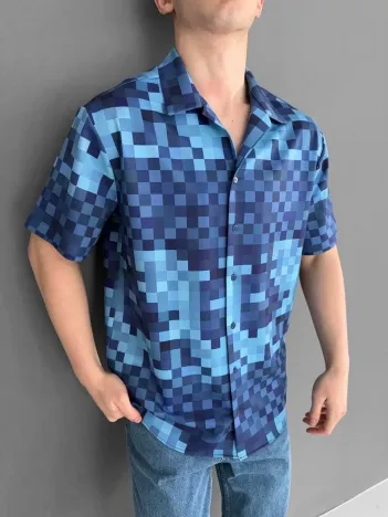 İki İplik Kumaş Baskılı Gömlek - Mavi İki İplik Kumaş Baskılı Gömlek - Mavi