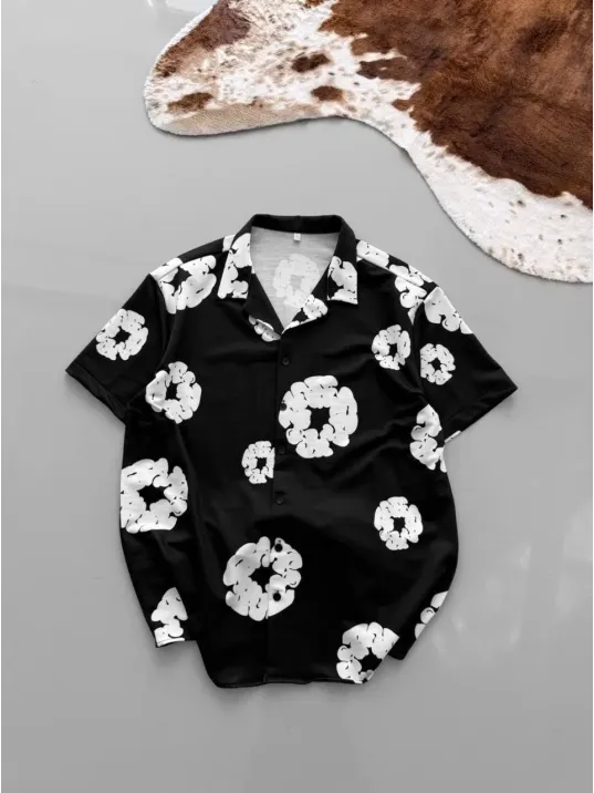 İki İplik Kumaş Baskılı Gömlek - Siyah İki İplik Kumaş Baskılı Gömlek - Siyah