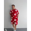 İki İplik Kumaş Baskılı T-shirt Şortlu Takım- Kırmızı İki İplik Kumaş Baskılı T-shirt Şortlu Takım- Kırmızı