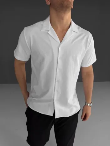 İki İplik Kumaş  Gömlek - Beyaz İki İplik Kumaş  Gömlek - Beyaz