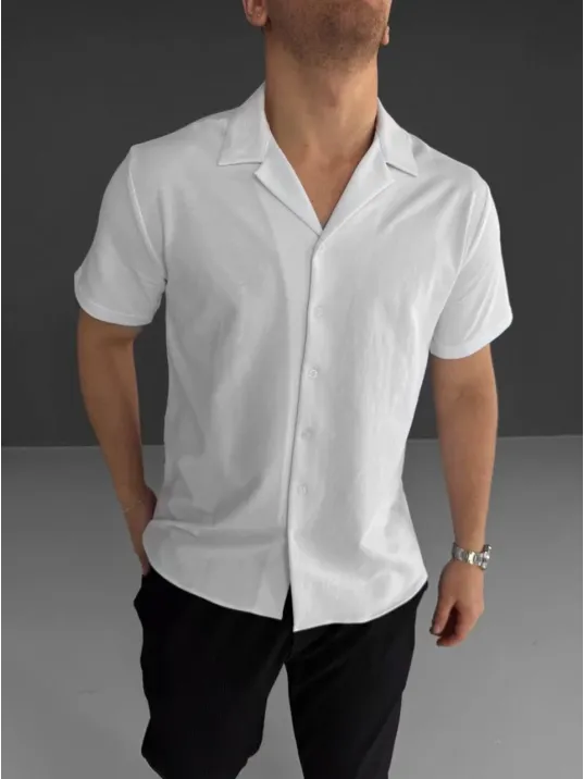 İki İplik Kumaş  Gömlek - Beyaz İki İplik Kumaş  Gömlek - Beyaz