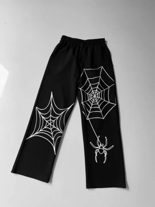 İki İplik Kumaş Örümcek Baskılı Esofman - Siyah İki İplik Kumaş Örümcek Baskılı Esofman - Siyah