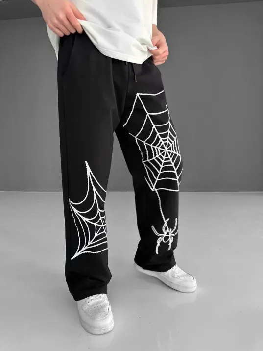 İki İplik Kumaş Örümcek Baskılı Esofman - Siyah İki İplik Kumaş Örümcek Baskılı Esofman - Siyah