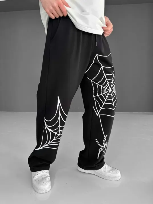 İki İplik Kumaş Örümcek Baskılı Esofman - Siyah İki İplik Kumaş Örümcek Baskılı Esofman - Siyah