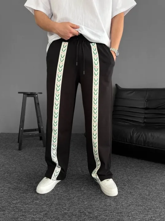 İki İplik Kumaş Şeritli Alt Esofman - Siyah İki İplik Kumaş Şeritli Alt Esofman - Siyah