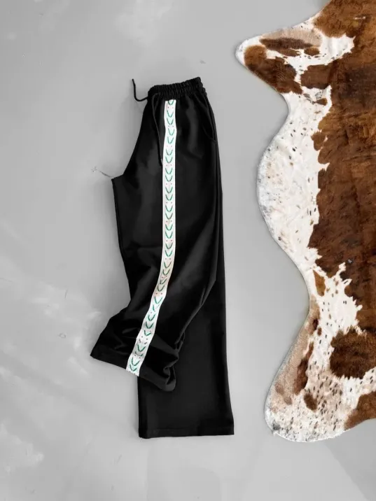 İki İplik Kumaş Şeritli Alt Esofman - Siyah İki İplik Kumaş Şeritli Alt Esofman - Siyah