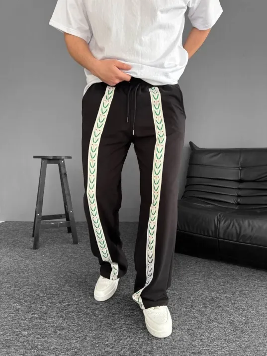 İki İplik Kumaş Şeritli Alt Esofman - Siyah İki İplik Kumaş Şeritli Alt Esofman - Siyah