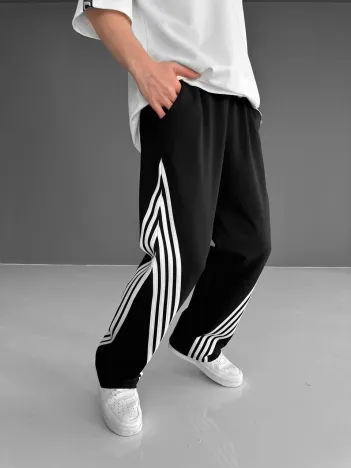 İki İplik Kumaş Şeritli Alt Esofman - Siyah İki İplik Kumaş Şeritli Alt Esofman - Siyah