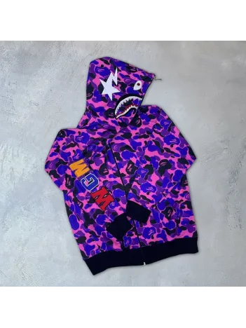 İki İplik Zıp Fermuarlı Nakışlı Kapüşonlu Hırka - Mor İki İplik Zıp Fermuarlı Nakışlı Kapüşonlu Hırka - Mor