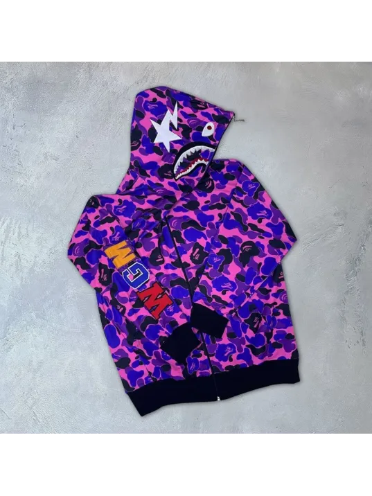 İki İplik Zıp Fermuarlı Nakışlı Kapüşonlu Hırka - Mor İki İplik Zıp Fermuarlı Nakışlı Kapüşonlu Hırka - Mor