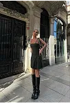 İki Parçalı Pileli Askılı Kadın Mini Elbise - Haki