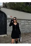 İkili Fermuarlı Hırkalı Etekli Takım - Siyah