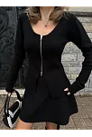 İkili Fermuarlı Hırkalı Etekli Takım - Siyah
