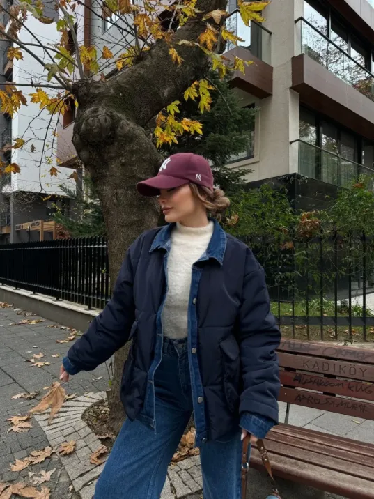 Jeans Detaylı Cıtcıtlı CEKET - Lacivert Jeans Detaylı Cıtcıtlı CEKET - Lacivert