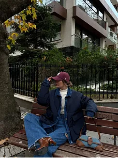 Jeans Detaylı Cıtcıtlı Ceket Mont - Lacivert
