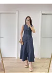Jeans Kot Önü Tam Fermuarlı Kadın Uzun Elbise - Mavi