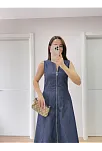 Jeans Kot Önü Tam Fermuarlı Kadın Uzun Elbise - Mavi