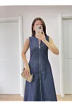 Jeans Kot Önü Tam Fermuarlı Kadın Uzun Elbise - Mavi