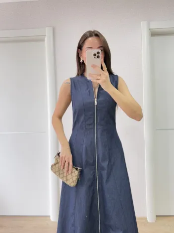 Jeans Kot Önü Tam Fermuarlı Kadın Uzun Elbise - Mavi Jeans Kot Önü Tam Fermuarlı Kadın Uzun Elbise - Mavi