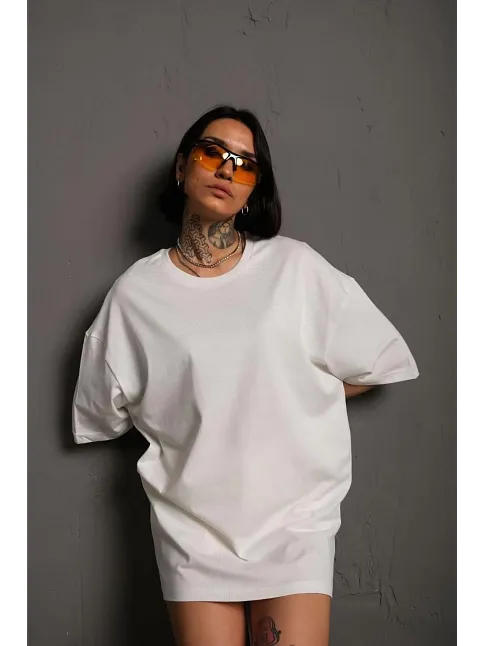 Kadın 24/1 Düz A Kalite Oversize T-shirt - Beyaz