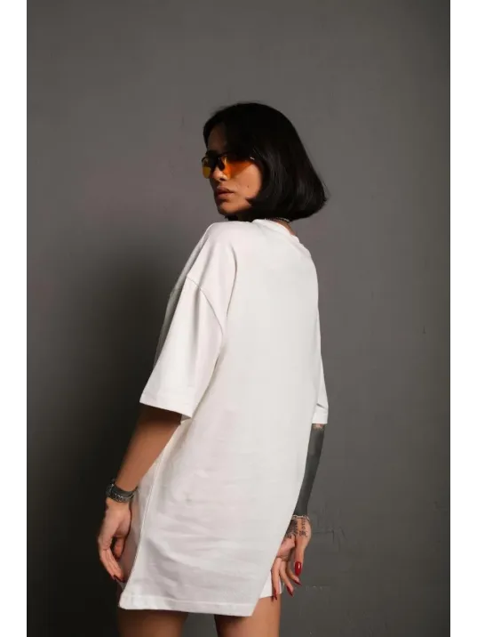 Kadın 24/1 Düz A Kalite Oversize T-shirt - Beyaz Kadın 24/1 Düz A Kalite Oversize T-shirt - Beyaz