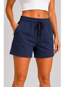 Kadın 3 İplik Şardonsuz Yazlık Cepli Lastikli Bağcıklı Regular Fit Şort - Lacivert