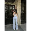 Kadın Arkadan Yırtmaçlı Jeans Kot Palazzo Pantolon - Mavi