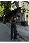 Kadın Arkadan Yırtmaçlı Jeans Kot Palazzo Pantolon - Siyah
