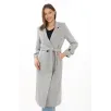 Kadın Astarlı Balık Sırtı Kaşmir Kaşe Kaban - Gri Kadın Astarlı Balık Sırtı Kaşmir Kaşe Kaban - Gri