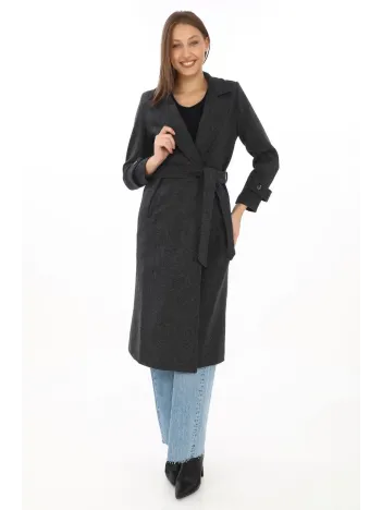 Kadın Astarlı Balık Sırtı Kaşmir Kaşe Kaban - Siyah Kadın Astarlı Balık Sırtı Kaşmir Kaşe Kaban - Siyah