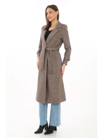 Kadın Astarlı Balık Sırtı Kaşmir Kaşe Kaban - Vizon Kadın Astarlı Balık Sırtı Kaşmir Kaşe Kaban - Vizon