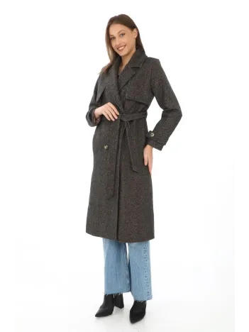 Kadın Balık Sırtı Kaşmir Uzun Kaşe Kaban - Kahverengi Kadın Balık Sırtı Kaşmir Uzun Kaşe Kaban - Kahverengi